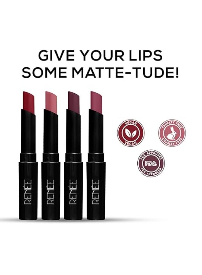RENEE Very Matte Pack of 4 Matte Lipsticks 6.4g - Berries, Intense Color Pay Off, Full Coverage, Long Lasting & Weightless, Easy Glide Formula With Velvety Finish, Suitable for All Occasion & Gifting - Image 2
